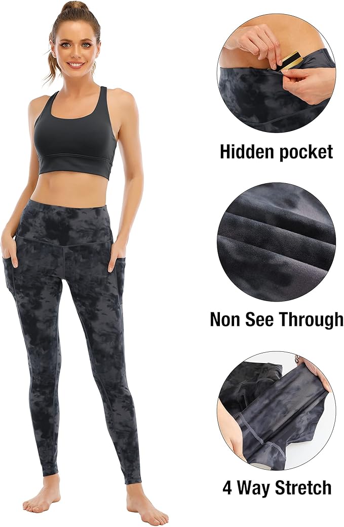 4 Pack Leggings with Pockets for Women,High Waist Tummy Control Workout Yoga Pants