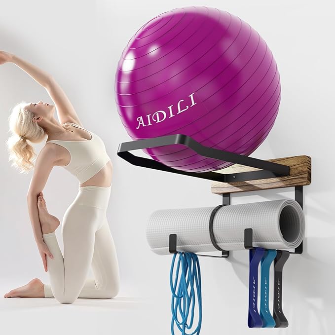 for BABYGO/THERABAND/Trideer Birthing Ball & Exercise Yoga Wall Mount Ball Holder, Heavy Duty Pilates Circles Holder, Yoga Mat Holder, Stability Medicine Ball Storage Rack for Women