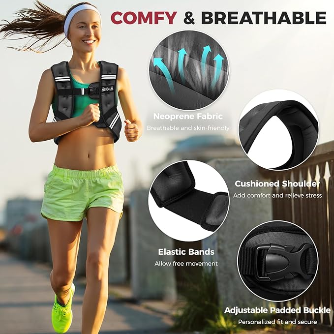 BAGAIL Weighted Vest, 5lb/8lb/10lb/12lb/15lb/20lb/25lb/30lb Weight Vest for Walking & Weight Loss, Reflective Rucking Vest with Phone Pouch for Women & Men, Home Gym & Outdoor Training