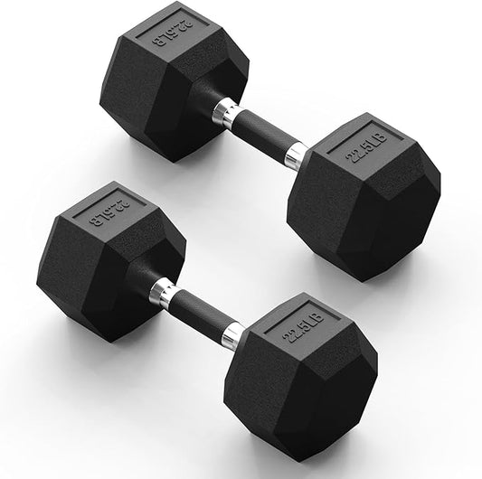 PAPABABE Hex Dumbbell Set with Rubber Grip 2.5-125lb, Odorless Rubber Coated Weight Fixed Dumbbells Set of 2, Weights for Women at Home, Hand Weights for Home Gym & Strength Training,Pesas Para Ejercicios