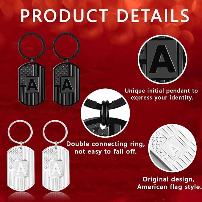 Stocking Stuffers Christmas Gift- Initial Keychain Gifts for Men,A-Z Letter American Flag Keychain Mens Gifts