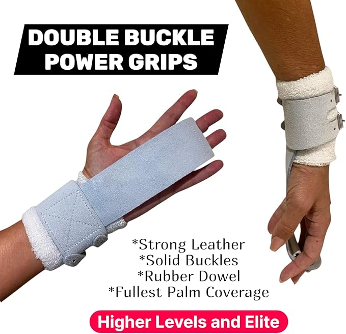 Double Buckle Leather Grips for Girls Gymnastics | Dowel Grips, 4" Wristbands, Grip Bag | Gymnastics Grips for Girls | Youth Bar Grips | Gymnastics Gloves