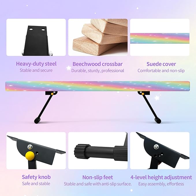 EL&IT·Wings 6ft/8ft Gymnastic Balance Beam, Adjustable High and Low Level Floor Beam - Highly Stable - Gym Practice Training Equipment for Kids Children Girls Home