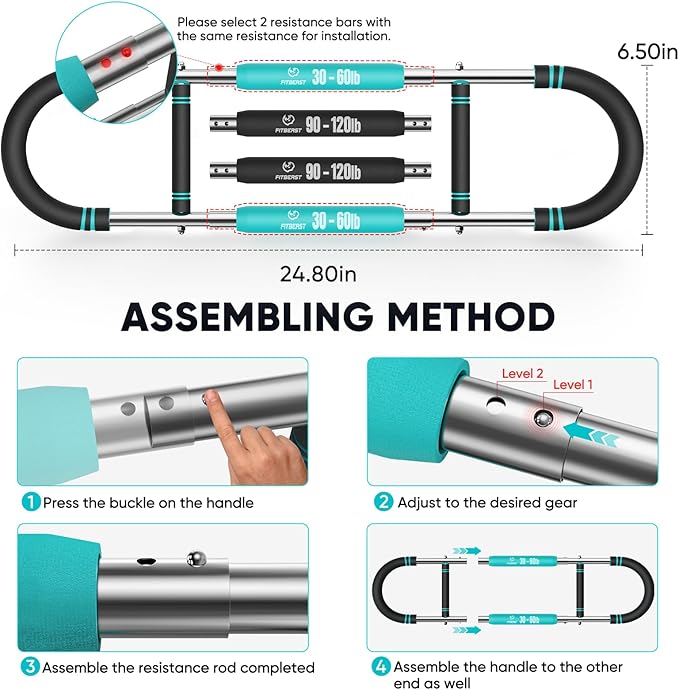 FitBeast Twister Arm Trainer, 4 Progressive Resistance Levels (30-120 lbs), 4-Spring Adjustable Arm & Chest Workout Equipment, Upper Body Strength Training Equipment for Home Gym