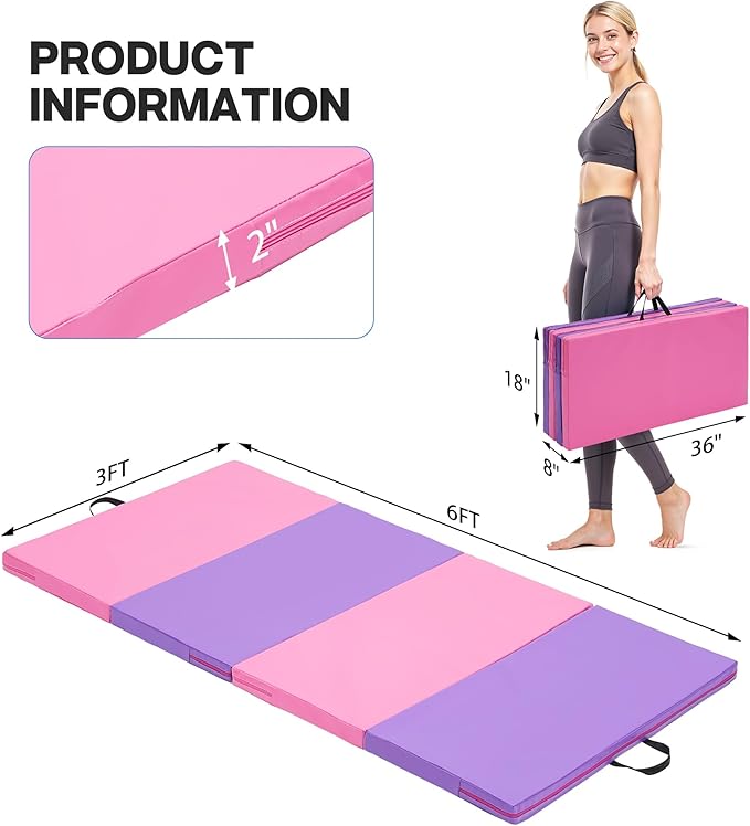 Outdoor Basic 6'x3'x2" Gymnastics Tumbling Mats Folding Panel Thick Gym Exercise Mat for Home