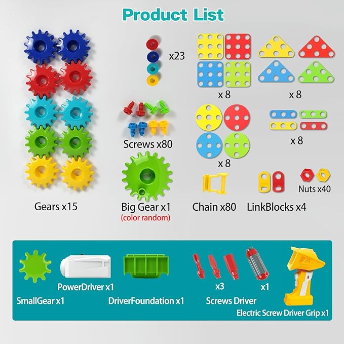 Gears Toys for Kids Ages 4-8, STEM Educational Construction Toys, Building Toy Set for Boys and Girls, Engineering Building Blocks Creative Learning Toy Set
