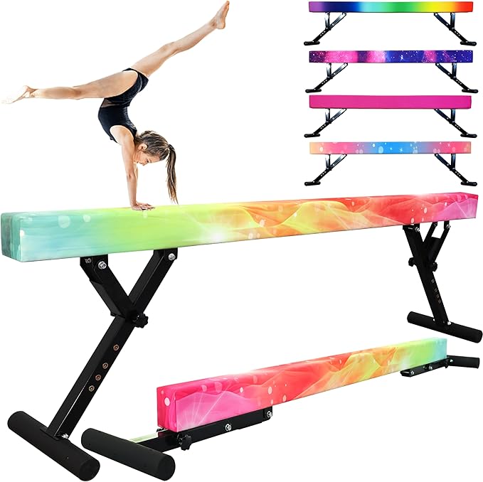 Adjustable Balance Beam for Kids, 8FT Gymnastics Beam with Anti-Slip Legs, High and Low Floor Beam for All Gymnastics Levels, Professional Gymnastic Equipment for Home, Gym Center