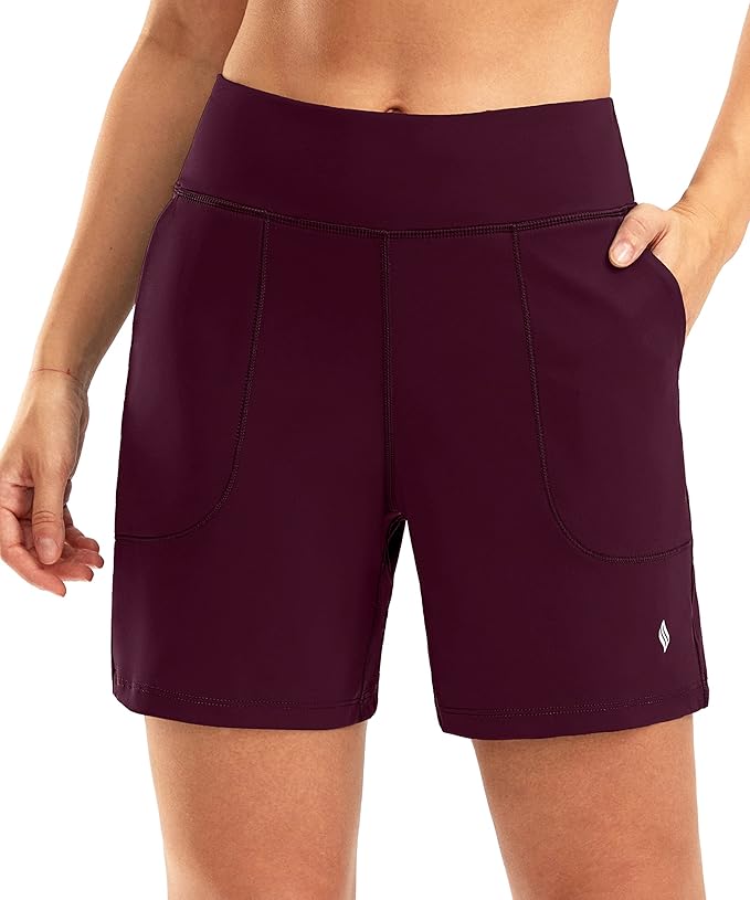 SANTINY Women's 6'' Athletic Long Shorts with 4 Pockets High Waisted Bermuda Shorts for Women Walking Running Casual