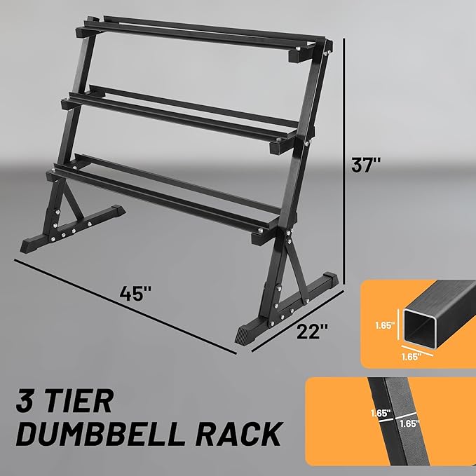Fitvids 150 LB Rubber Coated Hex Dumbbell Set with Storage Rack, 5-25LB Hand Weight Set with Anti-Slip Grip for Home Gym