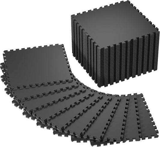SUPERJARE 0.56'' Thick 36 Pcs 144 Sq Ft Rubber Top Exercise Equipment Mats, High Density EVA Foam Mats with Rubber Top, Interlocking Gym Flooring for Home Gym, Protective Workout Mat, Black
