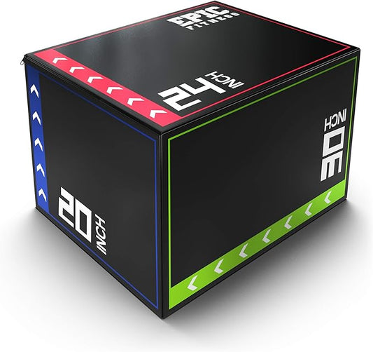 3-in-1 Foam Plyometric Jump Box - High-Density EPE Foam Core - Non-Slip & Easy-to-Clean PVC Leather Cover - Box Height: 20", 24", 30" - For HIIT, MMA, Crossfit, Exercise, Fitness Training