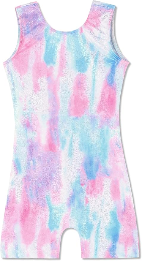 Domusgo Gymnastics Leotards for Girls Sparkly One-Piece Pro Kids Unitard Biketards with Shorts