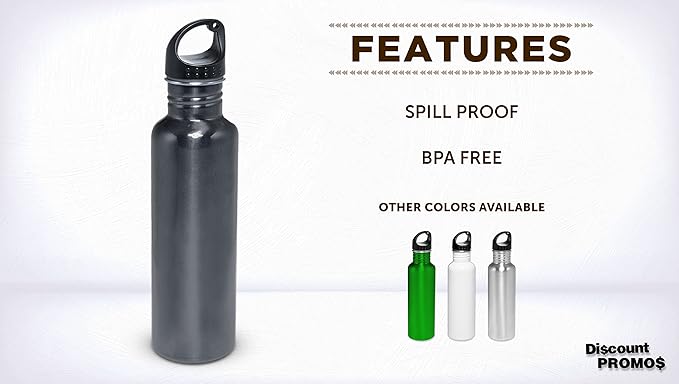 DISCOUNT PROMOS Stainless Steel Water Bottles 26 oz. Set of 10, Bulk Pack - Reusable, Leak Proof, Perfect for Gym, Hiking, Camping, Outdoor Sports - Grey