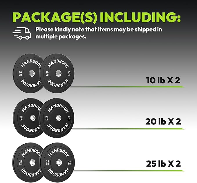 2-Inch Weight Plates High Bounce, Olympic Bumper Plate Set 45/100/160/190/260/300lb, Colored Weight Plates Set for Home Gym, Barbell Weights Rubber Strength Training Plate for Weight Lifting
