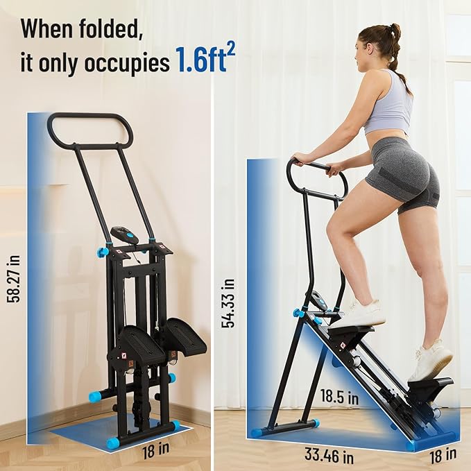 HXD-ERGO Stair Stepper for Home, New Version 6 Adjustable Resistance Vertical Climber Cardio Exercise Machine, Folding Stair Climber for Full Body Workout with Adjustable Handlebar for Women & Men