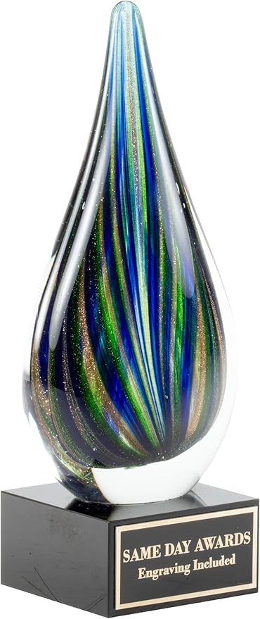 Hand-Blown Art Glass Award – Custom Engraved Elegant Award for Corporate, Sports Retirement Volunteer Recognition Leadership Personal Milestones Employee Gifts