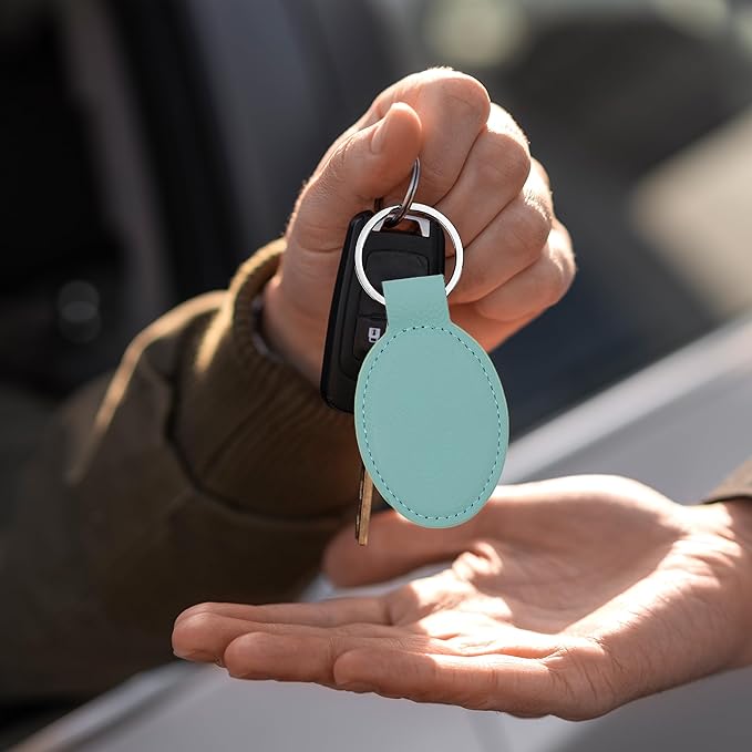 LaserGram Oval Keychain, Quad, Personalized Engraving Included (Teal)