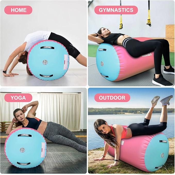 AWSUM Air Roller Gymnastics Barrel Inflatable Tumbling Mat Back Handspring Trainer for Octagon Mat Gym Home Gymnastics Equipment 1PCS，No Electric Pump