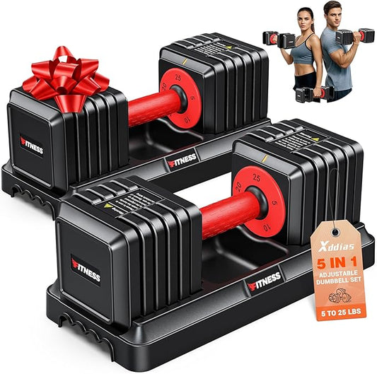 XDDIAS Adjustable Dumbbell Set of 2, 25/55/80LB Dumbbell Set-Fast Adjust Weights Set, 5/10/16 in 1 Free Weights Dumbbells Set with Anti-Slip Metal Handle, Compact Size for Men/Women Home Gym Equipment