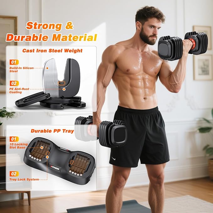 XDDIAS Adjustable Dumbbell Set of 2, 25/55/80LB Dumbbell Set-Fast Adjust Weights Set, 5/10/16 in 1 Free Weights Dumbbells Set with Anti-Slip Metal Handle, Compact Size for Men/Women Home Gym Equipment