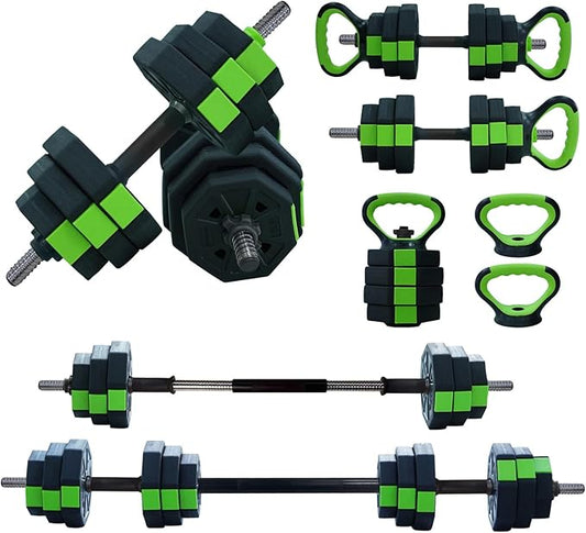 4-In-1 Adjustable Dumbbell Set - Dumbbell/Barbell/Kettlebell/Push Up Stand for Home Gym