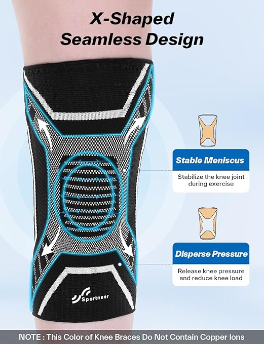 Sportneer Knee Brace with Dual Side Stabilizers – Maximum Support Compression Knee Sleeve for Men & Women, Anti-Slip Knee Support for Running, Workout, Arthritis, ACL & Pain Relief (Black, Medium(16"-18.5"))