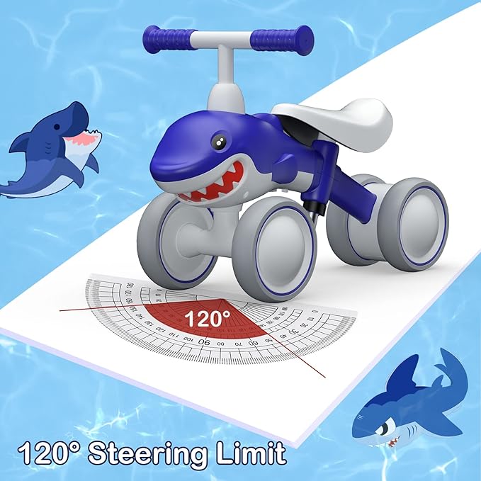YGJT Baby Balance Bikes Seat Adjustable Toddler Riding Toy for 1 + Year Old Boys Girls, 12-48 Months Baby's First Bike First Birthday Blue Shark