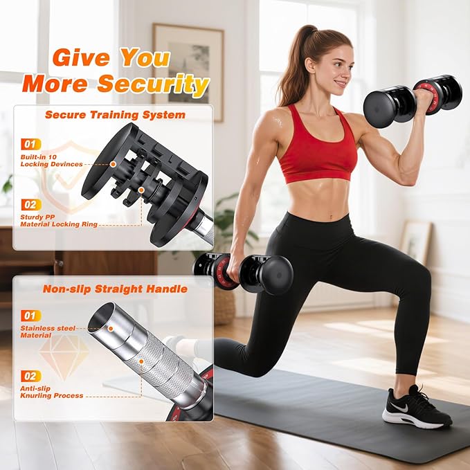 XDDIAS Adjustable Dumbbell Set of 2, 25/55/80LB Dumbbell Set-Fast Adjust Weights Set, 5/10/16 in 1 Free Weights Dumbbells Set with Anti-Slip Metal Handle, Compact Size for Men/Women Home Gym Equipment