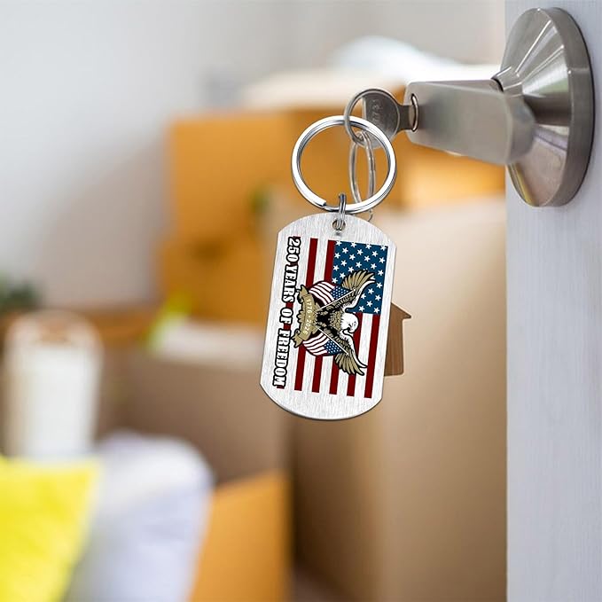 Viayen 250 Years America Flag Keychain, 250th Anniversary USA Merchandise Gift 1776-2026 Commemorative Patriotic Ornament