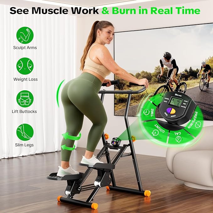 Stair Stepper for Home Gym, 350 lbs Capacity Cardio Machine with Adjustable Height, Non-Slip Pedals, LCD Display, Foldable Design for Full Body Workout for Women Men