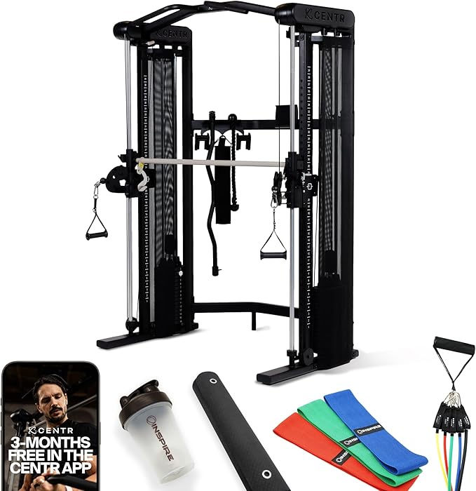 Centr Home Gym Functional Trainer - Multifunctional Cable Machine Home Gym System - Workout Weight Machine for Strength Training - Full Body Compact Exercise & Fitness Equipment Set