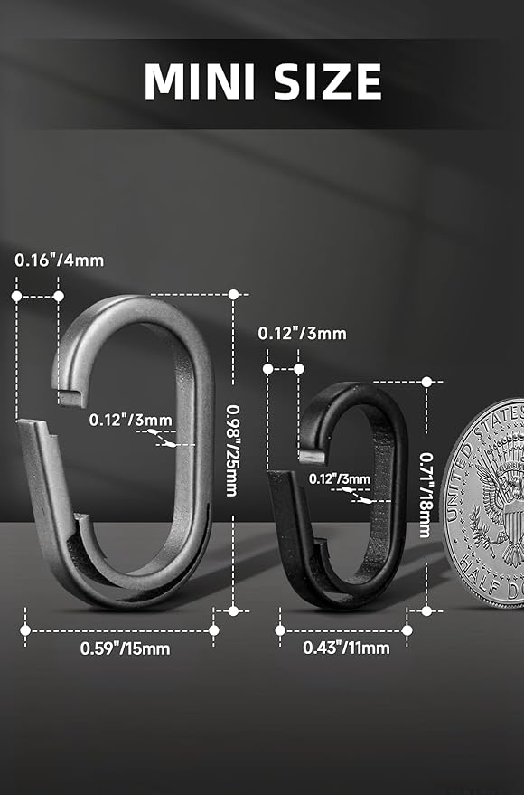 KEEPO LINK Titanium Key Ring Side Pushing, Small Key Ring Quick Release Keychain Connector for Men, 2 Pcs, OLO03 (Black, M)