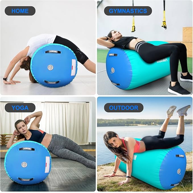 AWSUM Air Roller Gymnastics Barrel Inflatable Tumbling Mat Back Handspring Trainer for Octagon Mat Gym Home Gymnastics Equipment 1PCS，No Electric Pump