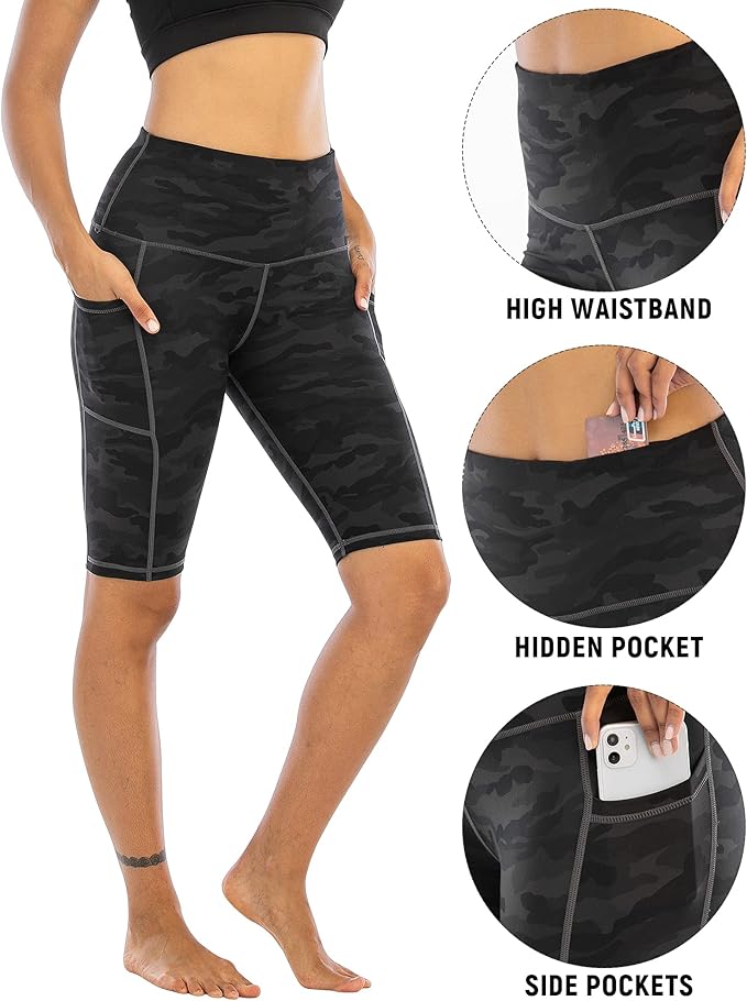 WHOUARE 4 Pack Biker Yoga Shorts with Pockets for Women,High Waisted Athletic Running Workout Gym Shorts Tummy Control