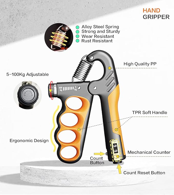 Grip Strength Trainer with Automatic Counter, Hand Grip Strengthener with Adjustable Resistance 11-220Lbs(5-100KG), Ergonomic Design Forearm Strengthener for Musicians Athletes and Injury Recovery