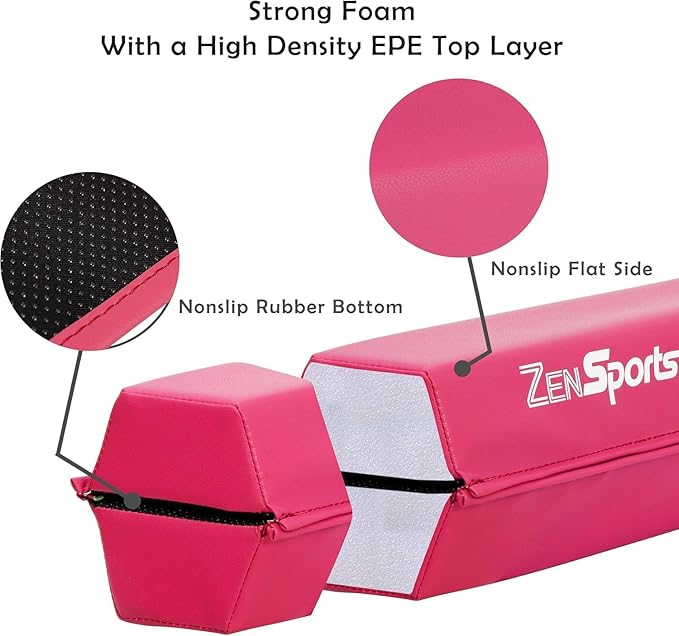 ZENY 6ft Folding Gymnastics Balance Beam Foam Floor Balance Beam Bar with Anti-Slip Base Walking Beams Home Gymnastics Equipment for Kids Adults