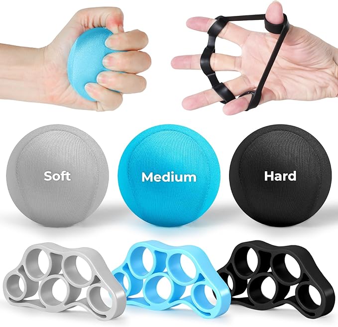 Hand Gripper Strengthener Set 6pcs,Stress Balls for Adults & Finger Extension Exerciser, Hand Exercise Balls for Anxiety,Hand Grip Strengthener for Hand Rehabilitation Exercising