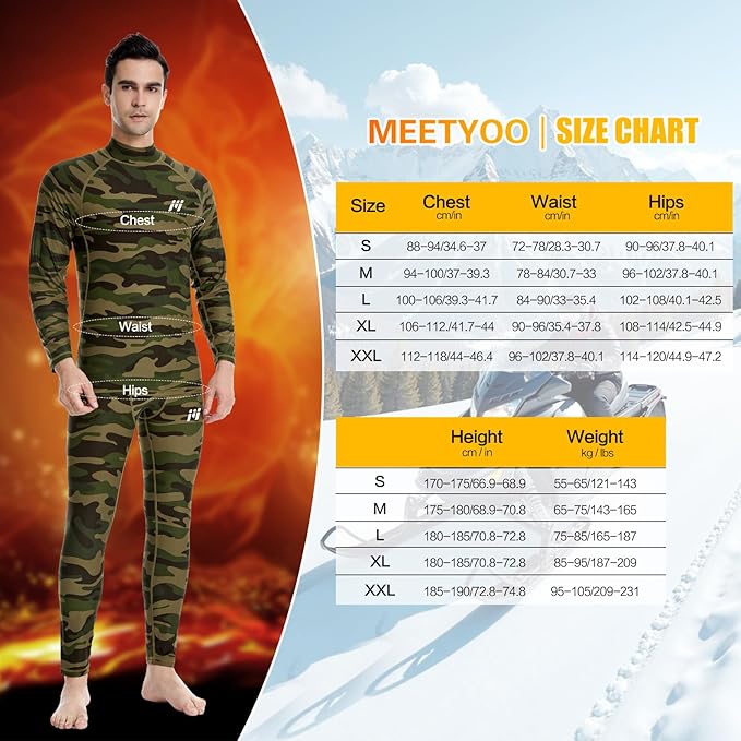 Men Thermal Underwear Set Long Johns with Fleece Lined Base Layer Men Cold Weather Top Bottom for Skiing Running