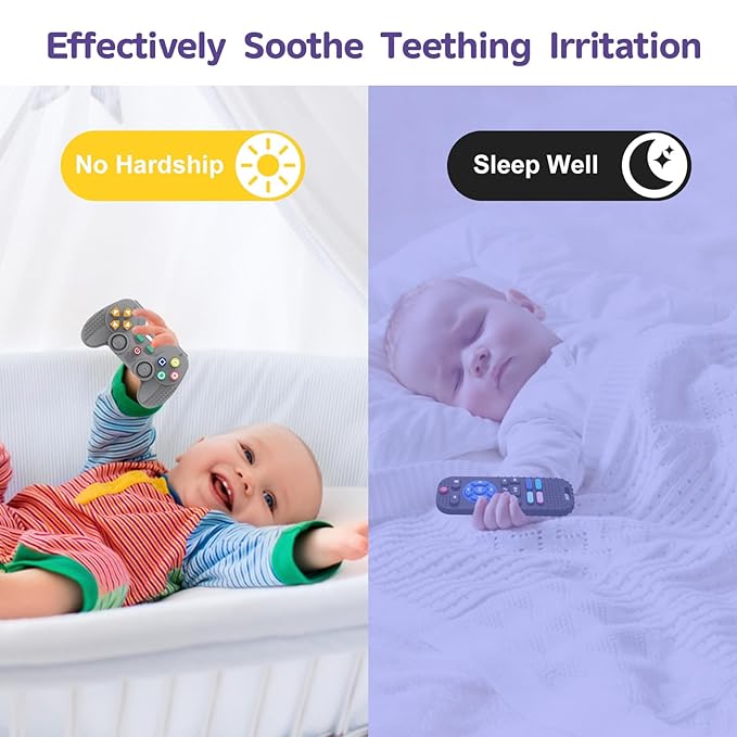 2 Pack Silicone Teethers for Babies 6-12 Months, Teething Toys for Babies 0-6 Months, Remote Teether for Baby, Sensory Toys for Babies,Toddler Infant Girl Boy Gifts