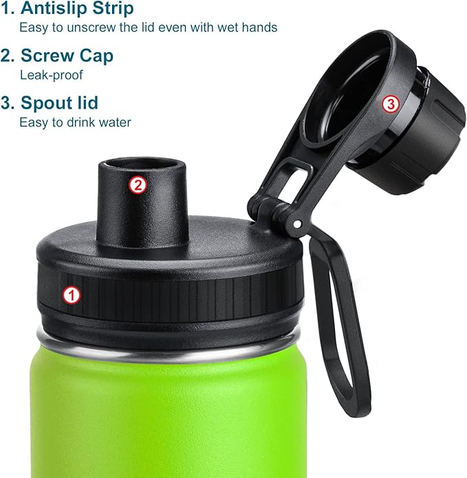 koodee Insulated Water Bottle, 32 oz Stainless Steel Double Wall Vacuum Wide Mouth Sport Bottle with Leakproof Spout Lid (Apple Green)