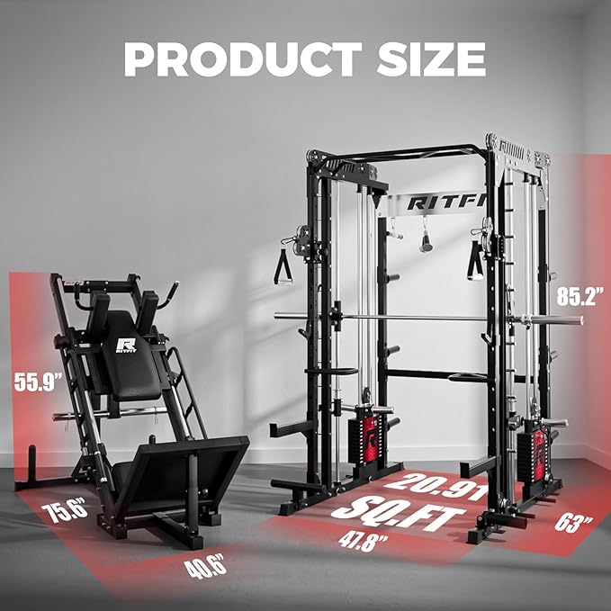 RitFit M1 Pro Smith Machine Package, All-in-One Power Cage with Weight Stack Set, Includes LAT Pulldown & Cable Crossover System for Home Gyme