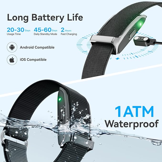 Smart Health Wristband, All-Day Continuous Heart Rate Blood Pressure Stress HRV Monitor, Improve Sleep, Wearable Activity & Fitness Tracker, 120+ Sports Modes, 60-Day Battery, with Free App