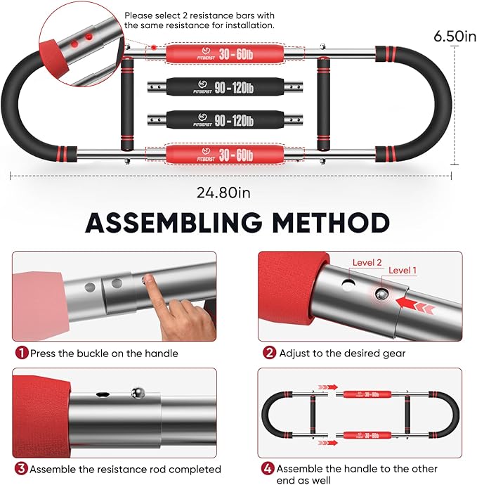 FitBeast Twister Arm Trainer, 4 Progressive Resistance Levels (30-120 lbs), 4-Spring Adjustable Arm & Chest Workout Equipment, Upper Body Strength Training Equipment for Home Gym