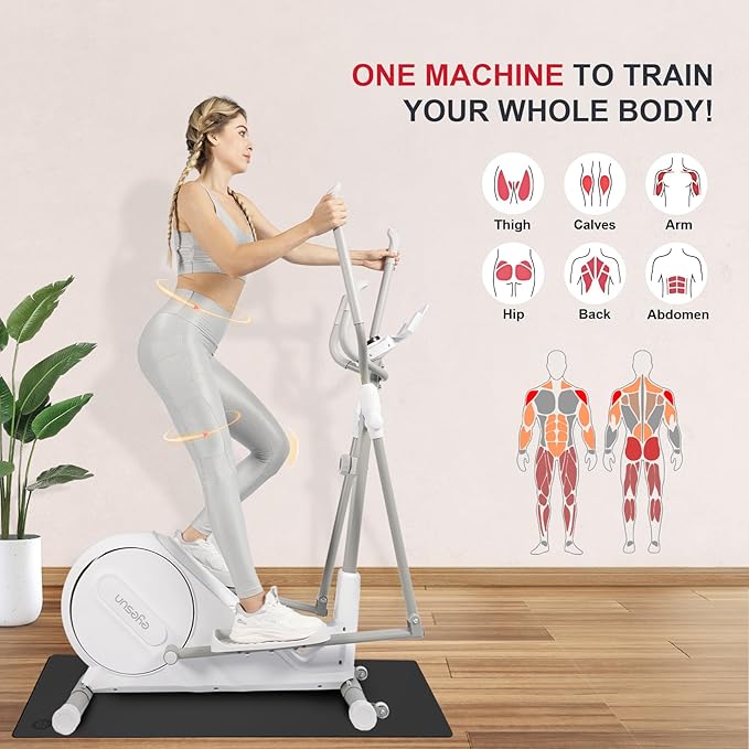 Elliptical Exercise Machine for Home,3-in-1Compact Training Machines with 16 Resistance Levels,14LB Flywheel,Low Impact Magnetic Cross Trainer,Quiet Portable Elliptical for Small Spaces