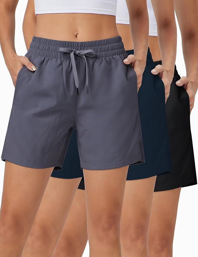 ZUTY 3 Pack 5" Womens Athletic Shorts Basic Running Shorts Lightweight Quick Dry Gym Workout Shorts with Pockets