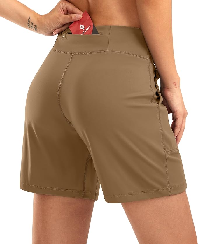 SANTINY Women's 6'' Athletic Long Shorts with 4 Pockets High Waisted Bermuda Shorts for Women Walking Running Casual