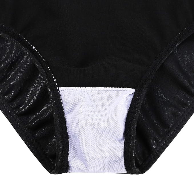 BAOHULU Leotards for Girls Gymnastics Long Sleeve Embroidery Shiny Black Diamond Dance Clothes