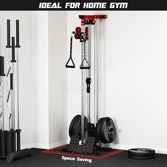 Cable Station Wall Mounted, 18 Height Pulley Tower, LAT Pull-Down Machine with Adjustable Dual Pulley System, High and Low Cable Crossover Machine with LAT Row LAT Tower for Home Gym