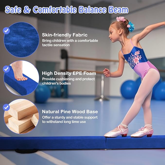 Giantex 7FT/8FT/9FT Balance Beam, Folding Gymnastics Beam w/Carry Handles, Floor Foam Gymnastics Equipment for Kids, Non Slip Rubber Base for Exercise, Practice & Professional Home Training