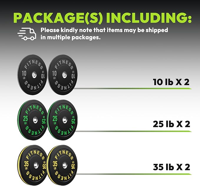 2-Inch Weight Plates High Bounce, Olympic Bumper Plate Set 45/100/160/190/260/300lb, Colored Weight Plates Set for Home Gym, Barbell Weights Rubber Strength Training Plate for Weight Lifting